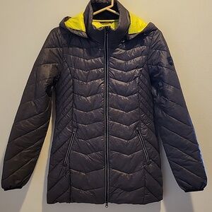 NOIZE XS Gray Puffer Jacket Zip-Off Hood Bright Lined Cruelty-Free Coat